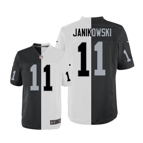 Nike Raiders #11 Sebastian Janikowski White/Black Men's Stitched NFL Elite Split Jersey